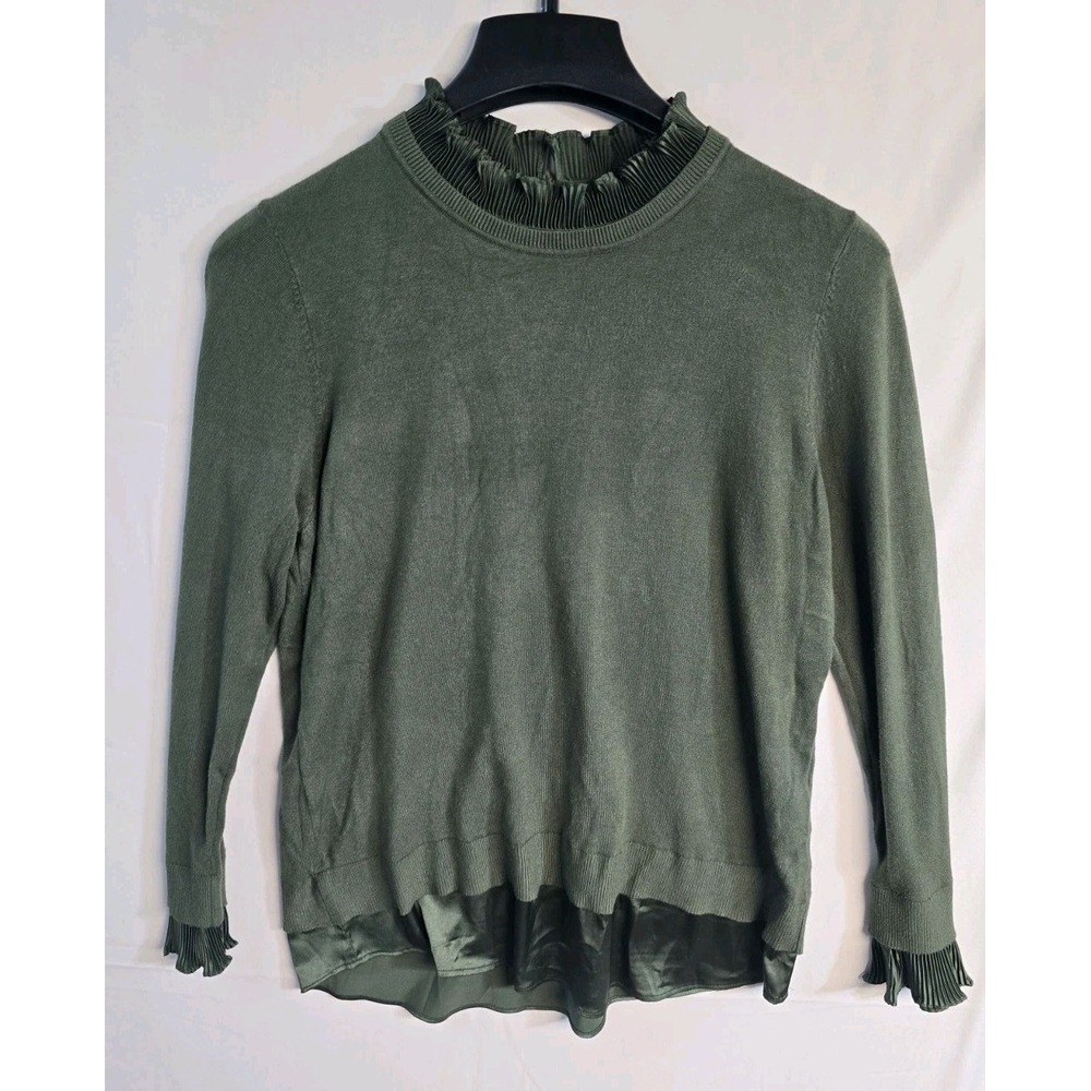 Siani Milano Victorian Olive Green Sweater Fairy Pleated Cuff Collar XL